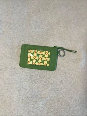 NWOT Vera Bradley Green Cardholder ID Wallet with Patterned Insert and Key Ring